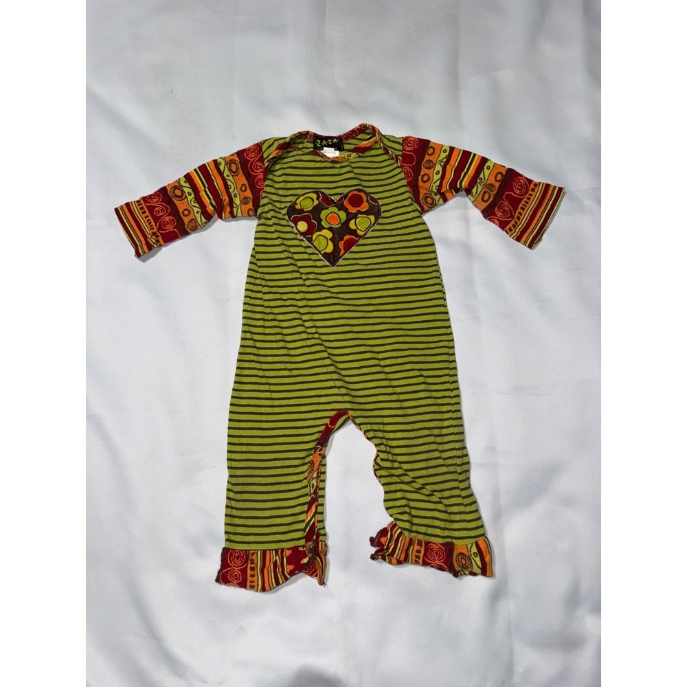 Zaza Couture Baby Girls Green Striped Heart Boho Romper One Piece 18 Months‎